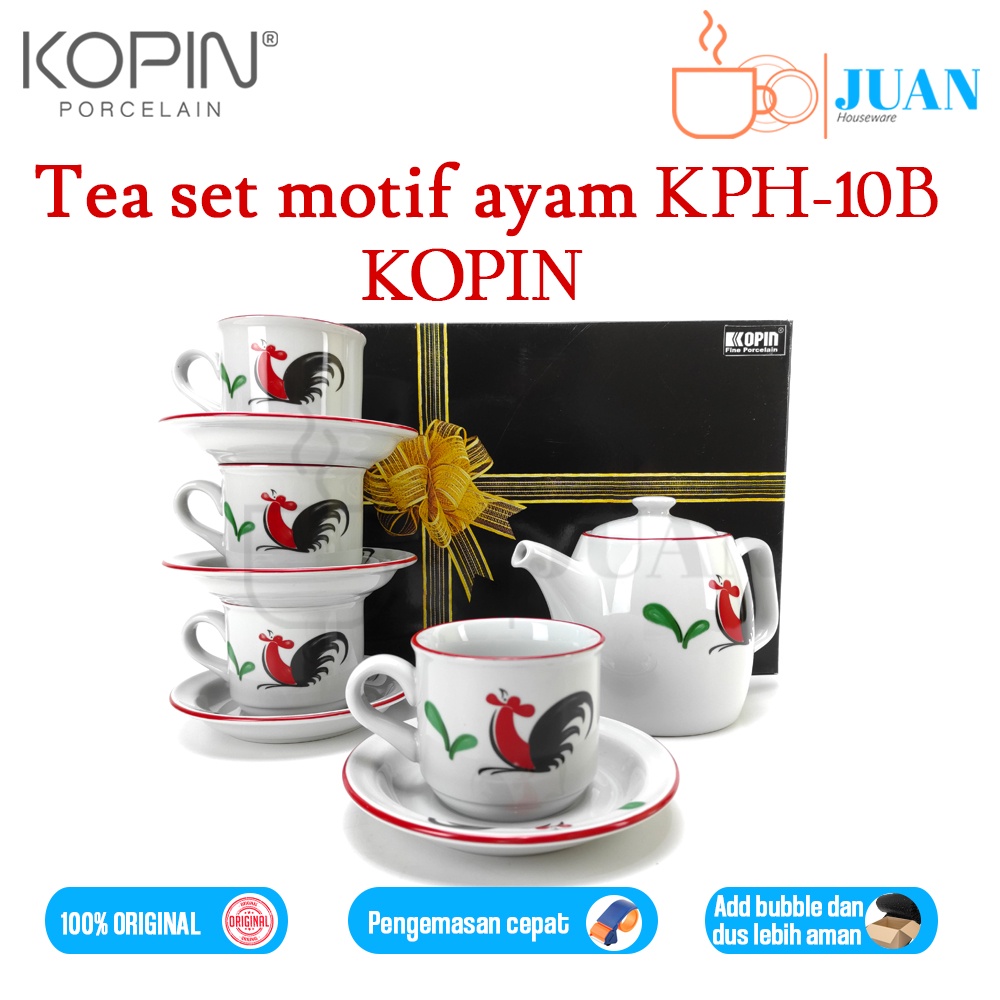 KOPIN Tea set porcelain motif ayam jago + teko / perangkat minum teh/kopi keramik KPH-10B
