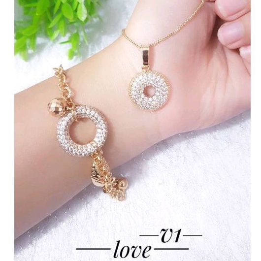 Xuping Gelang Set Kalung Motif Donat Mata Gold Perhiasan Wanita Dewasa 103a1