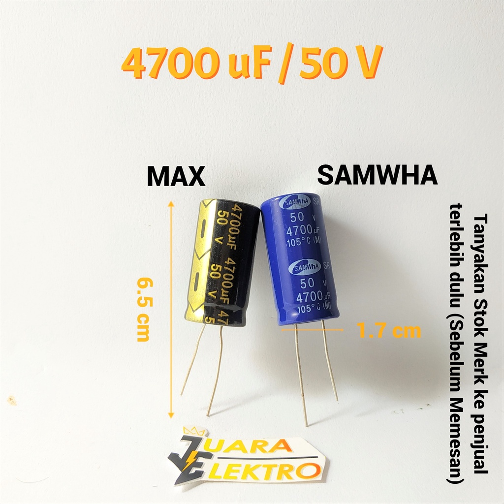 KAPASITOR ELCO 4700uF / 50V (1 Pcs) | Capasitor Elko 4700 uF/50 Volt SAMWHA atau MAX