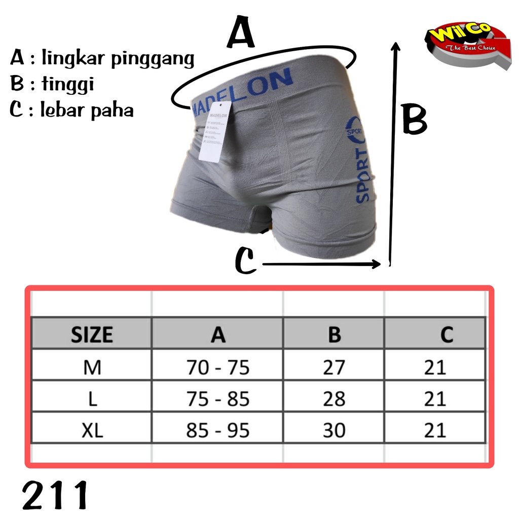 K211T - (HARGA PER 3 Pcs) CELANA DALAM BOXER PRIA MADELON SIZE M - XL