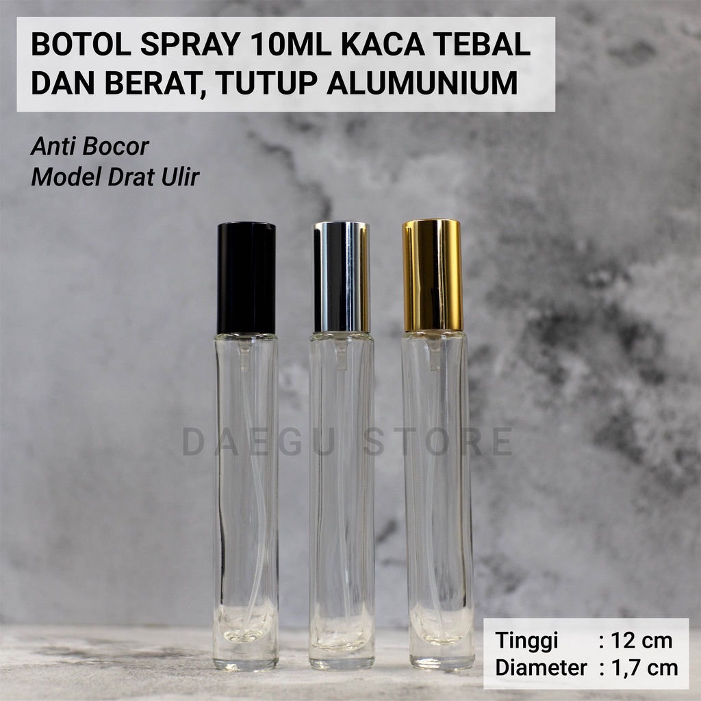 Botol Spray 10ml Kaca Tebal Berat - Refillable Tutup Alumunium