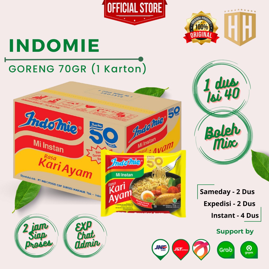 INDOMIE KARI AYAM Mie Instant Rasa Kari Ayam 70 gram 1 Dus / Karton Isi 40 psc