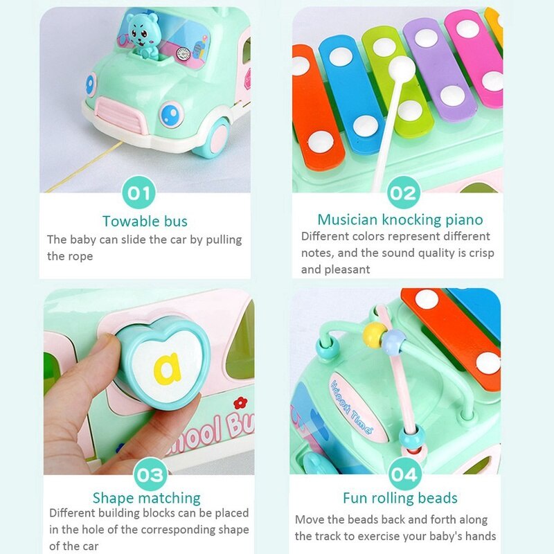 YGtoys Mainan Edukasi Anak Bus Xylophone Musical Bus Sorting Puzzle Alur Kawat 3 in 1