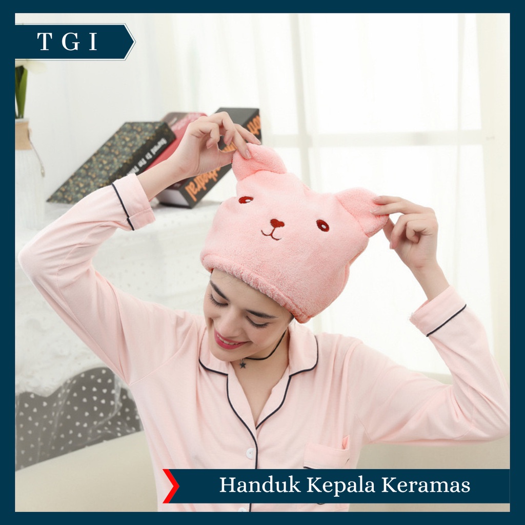 TGI - HANDUK PENGERING RAMBUT / HANDUK KERAMAS BERUANG / HANDUK KEPALA KARAKTER / HEAD TOWEL FAST DRY HAIR