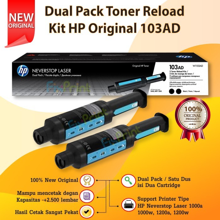 Dual Pack Toner Reload Kit Original 103AD W1103AD Printer 1000a