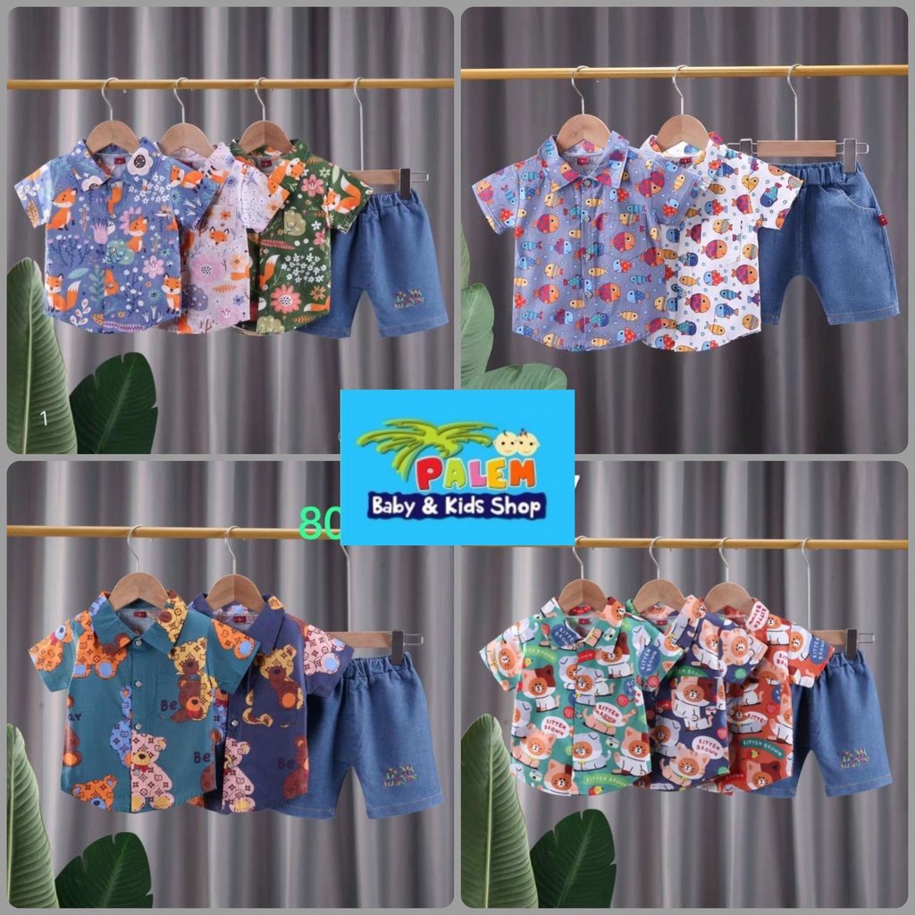 Setelan Kemeja Anak Laki-Laki Import Celana Jeans