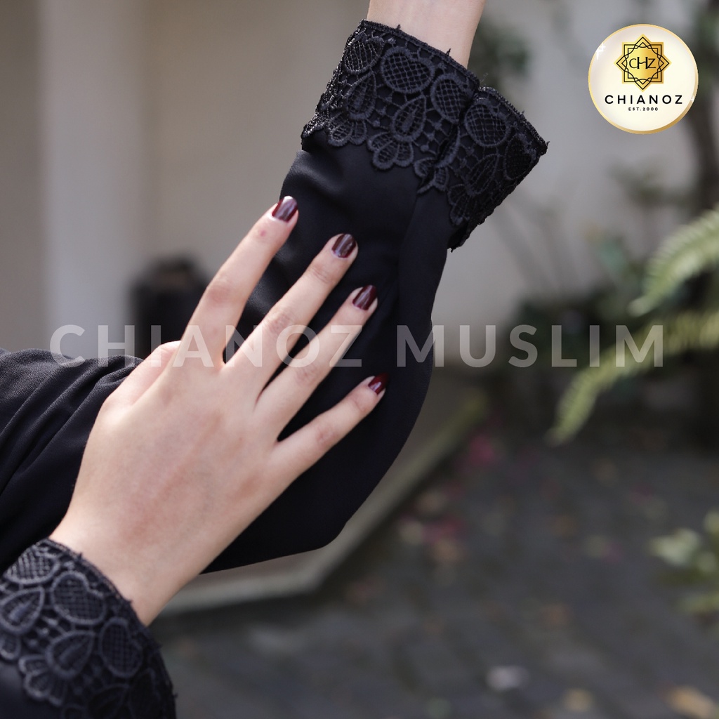 CHIANOZ Gamis Hitam Mewah Cinta Dress Brukat Renda Baju Lebaran Umroh Haji Manasik Pesta Akad 507 877