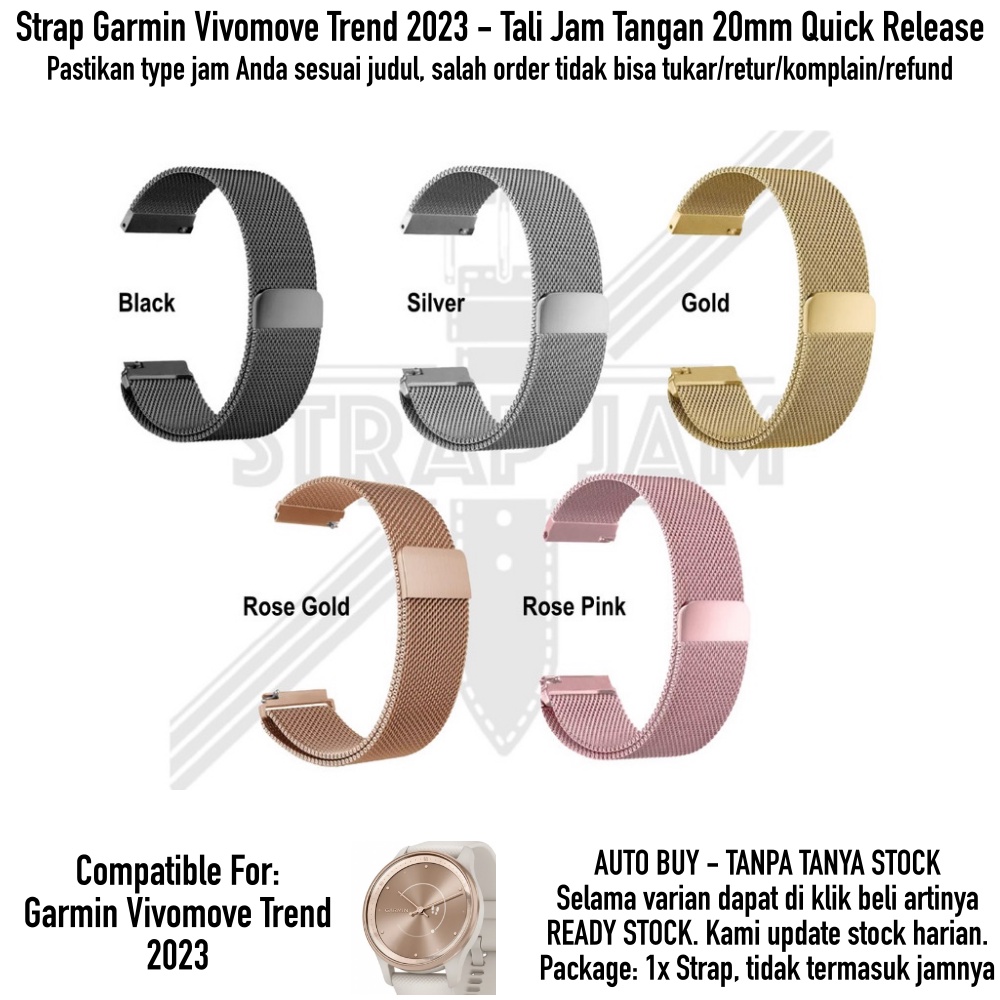 Strap Garmin Vivomove Trend 2023 - Tali Jam Tangan 20mm Milanese Loop Magnetic Metal