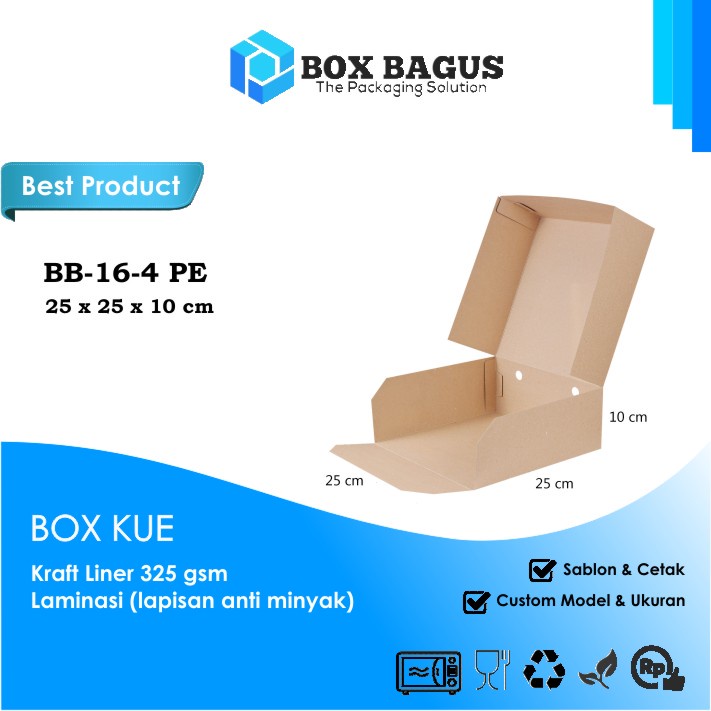 BOX DUS 25x25x10 KRAFT 325 GSM LAMINASI - KOTAK HAMPERS KUE BOLU CHIFFON MARBLE MARMER CAKE PUDDING