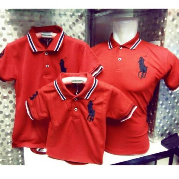 CHEKOUT Kaos Polo Couple Family kuda Merah