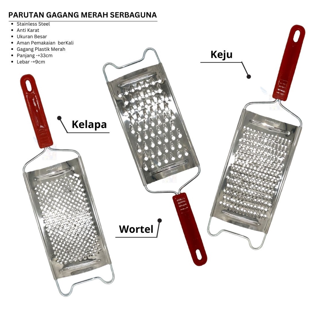 Parutan Keju / Parutan Kelapa / Parutan Wortel Stainless Steel Gagang Merah