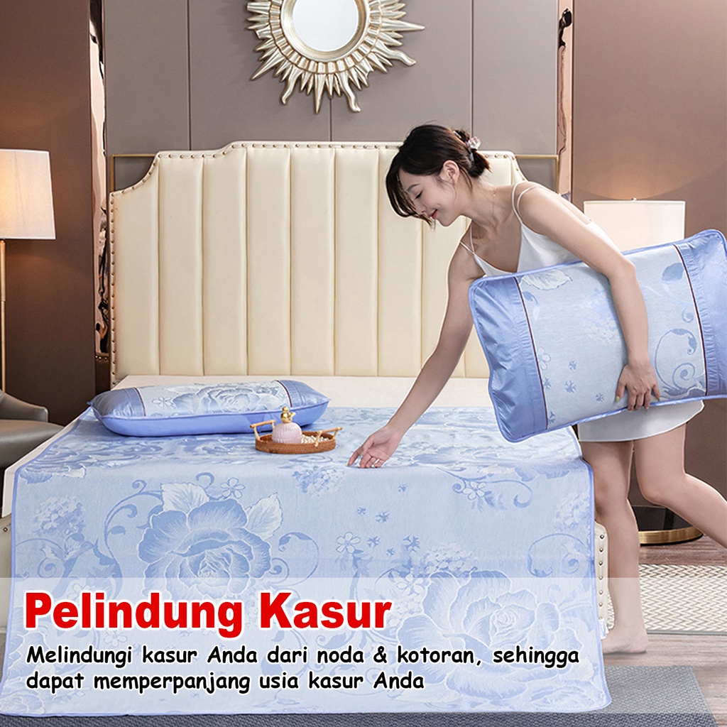 Matras Alas Kasur Ukuran 180cm x 200cm Matras Karakter Motif Bunga Pelindung Kasur Jumbo Kualitas Premium | X1A1