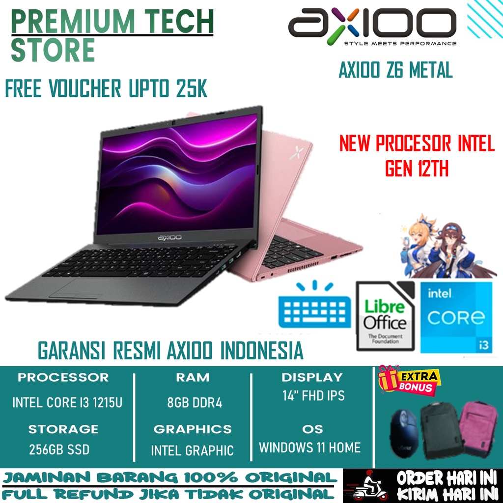 Laptop Axioo Z6 Intel Core i3 1215U 8GB 256GB SSD FHD IPS WIN11 + OFFICE LIBRE Terlaris