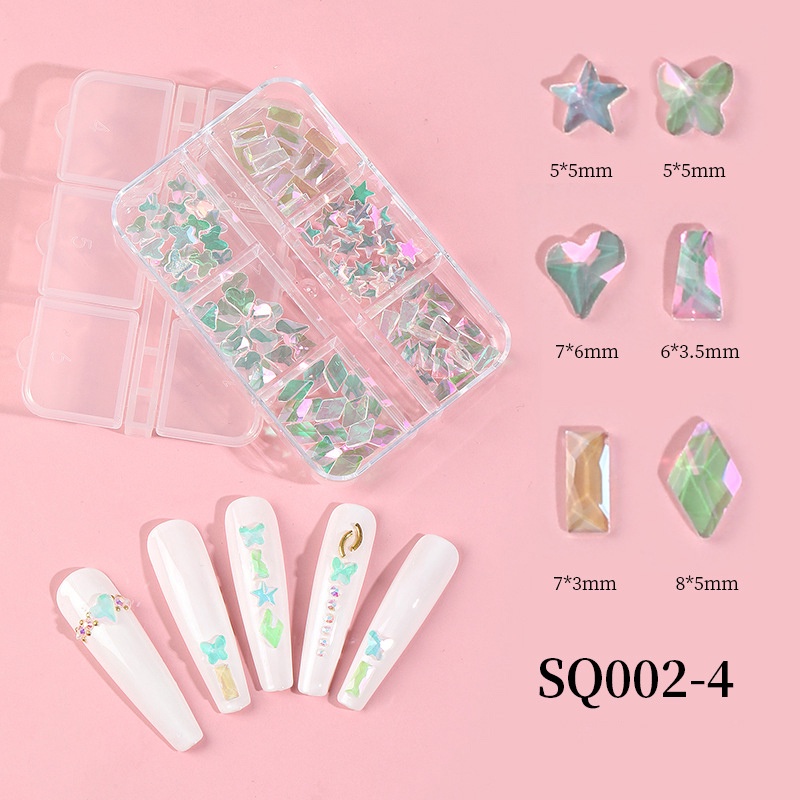 1 Kotak Kantong Berlian Imitasi Bentuk Asimetris Untuk Dekorasi Rhinestones 3D Nail Art DIY