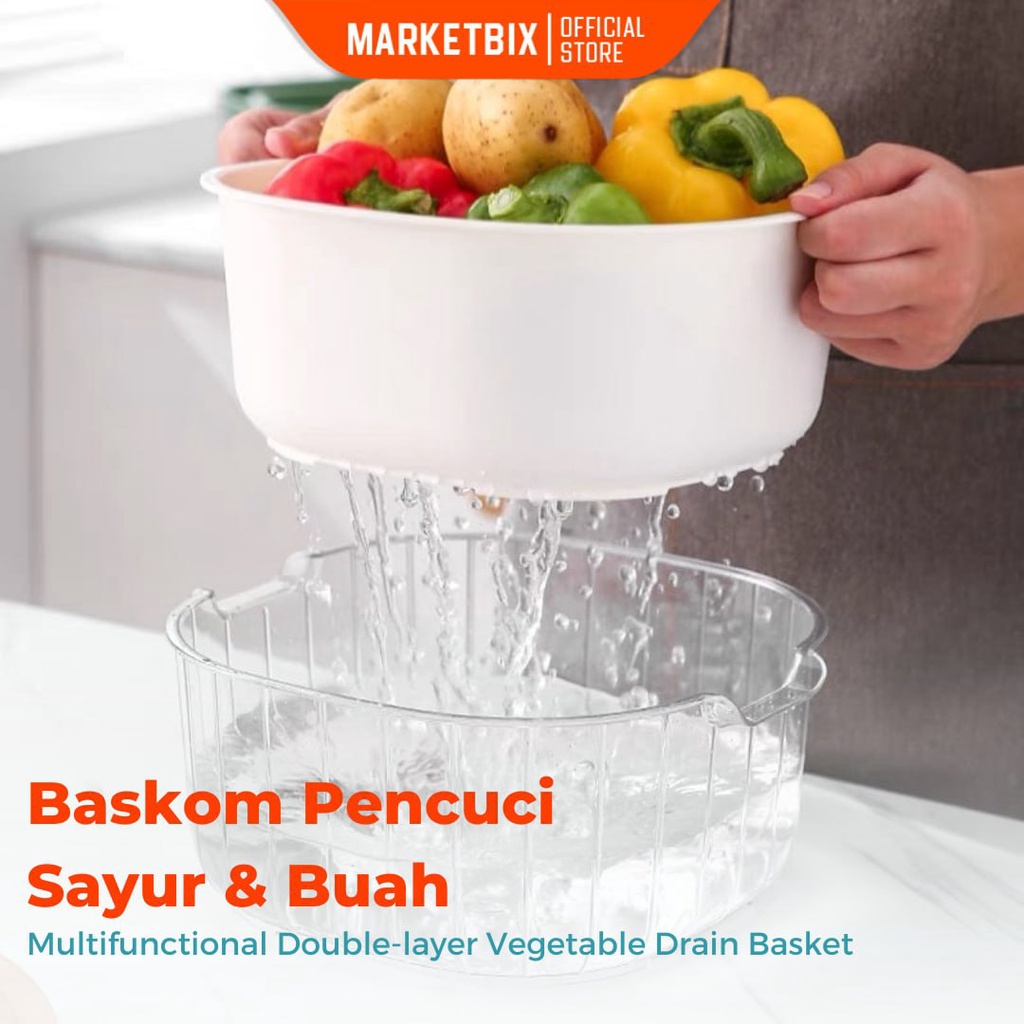 Baskom Pencuci Sayuran Saringan Buah/ Multifunctional Double-layer Vegetable Drain Basket