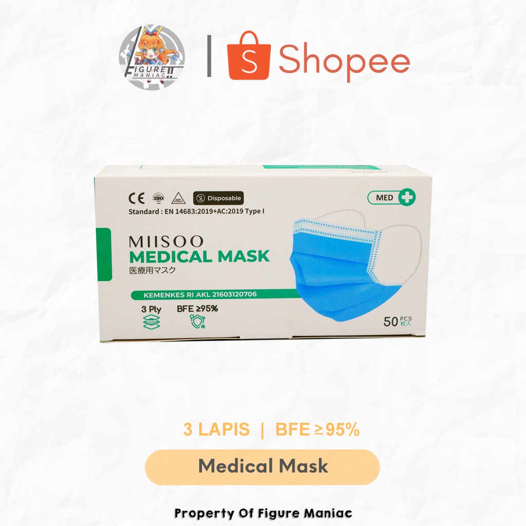 Miisoo - Masker Earloop Medical Surgical Mask Premium Per Pack isi 50 pcs Masker Kualitas Import SNI