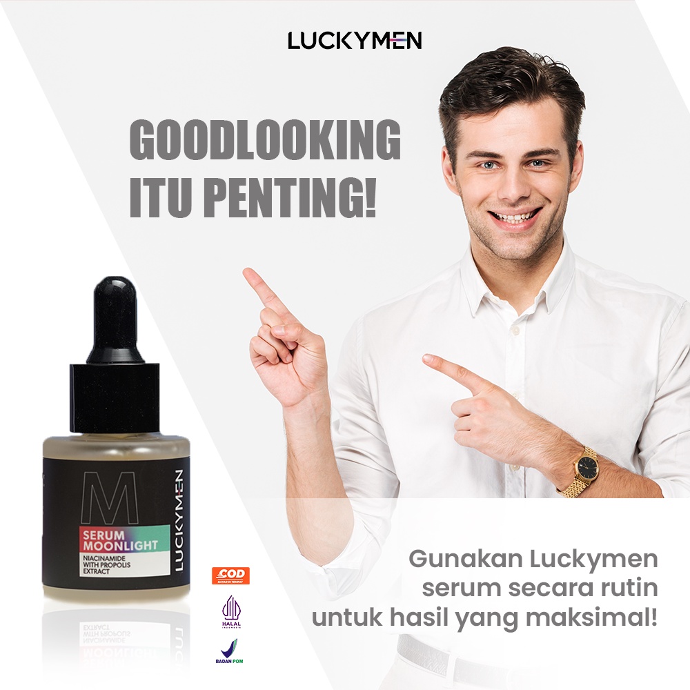 Serum mencerahkan Menyamarkan Meratakan Menenangkan Melembabkan Mengurangi Kulit Sensitif Noda kusam Kemerahan Dark Spot Bekas Jerawat Luckymen Serum Moonlight Membantu Perkuat Skin Barrir Skincare Pria AMPUH Original BPOM