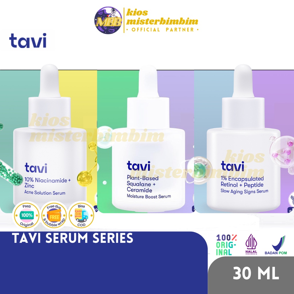 Tavi Serum Series 30ML Acne Solution Moisture Boost Slow Aging / Perawatan Wajah Normal Berminyak Berjerawat Anti Aging