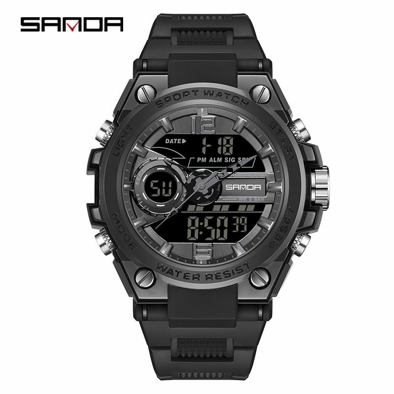 JAM TANGAN SANDA 6092 Jam Tangan Pria Digital Analog Tali Rubber Chronograph Anti Air