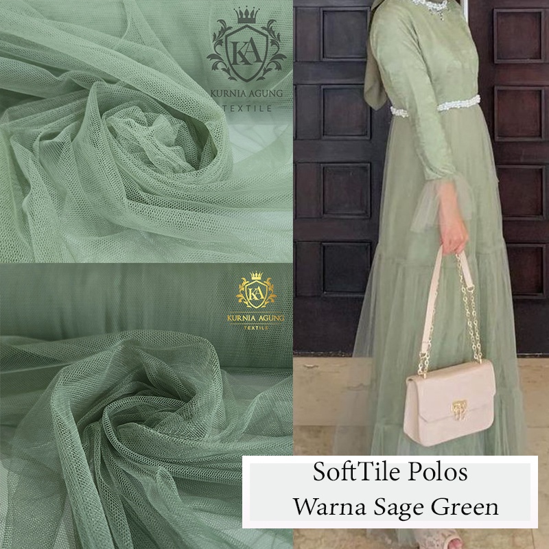 Kain Tile Soft Tile Tulle Polos Warna Sage Green Bahan Gaun Gamis Murah Halus Jatuh per 50cm dan per meter Lebar 170cm