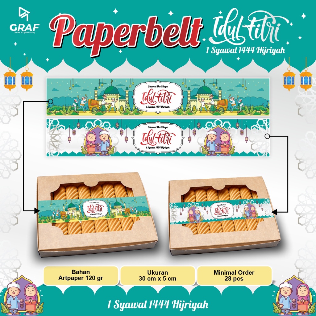 

PAPER BELT KERTAS SABUK TOPLES BOX IDUL FITRI EID MUBARAK LEBARAN 2023 Paper Belt Puasa & Lebaran / Paper Sleeve / Label Segel Box / Packaging Sleeve / Paperbelt