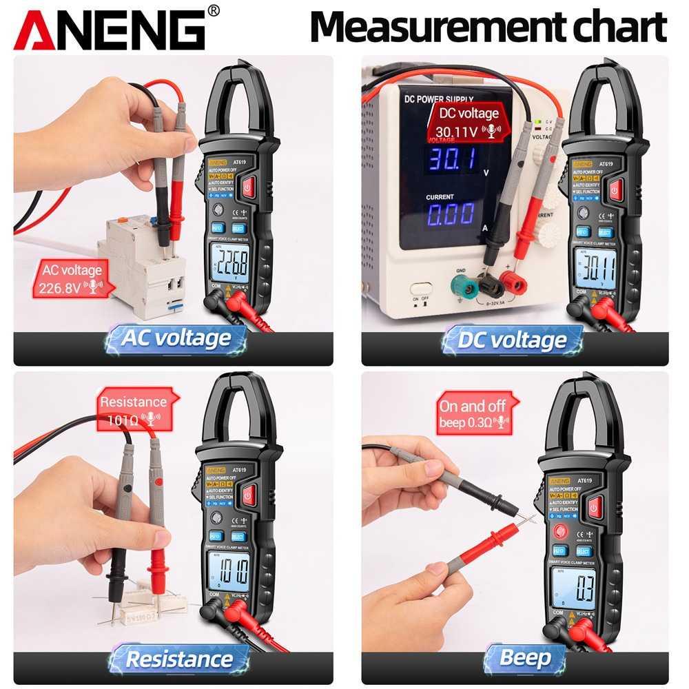 ANENG Digital Clamp Meter Voltage Tester Voice Broadcast 4000 Count - AT619 - Black/Red