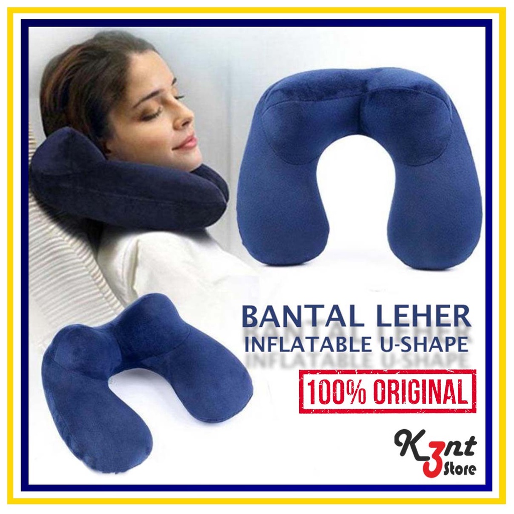 Bantal Leher Angin U Shape Inflatable Bantal Angin Inflatable Travel Neck Pillow(Tanpa/+POMPA)