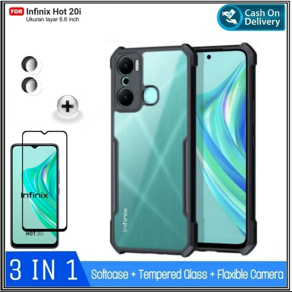 Case Infinix Hot 20i Soft Hard Casing Cover + Tempered Glass + Camera