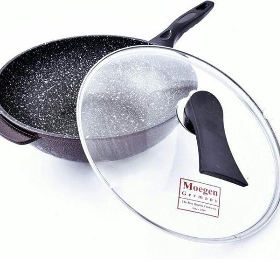 TERBAIK Wok Moegen Germany Teflon Marbel Coating-30 Cm +Tutup Kaca - ORIGINAL ADA LOGO MOEGEN NYA