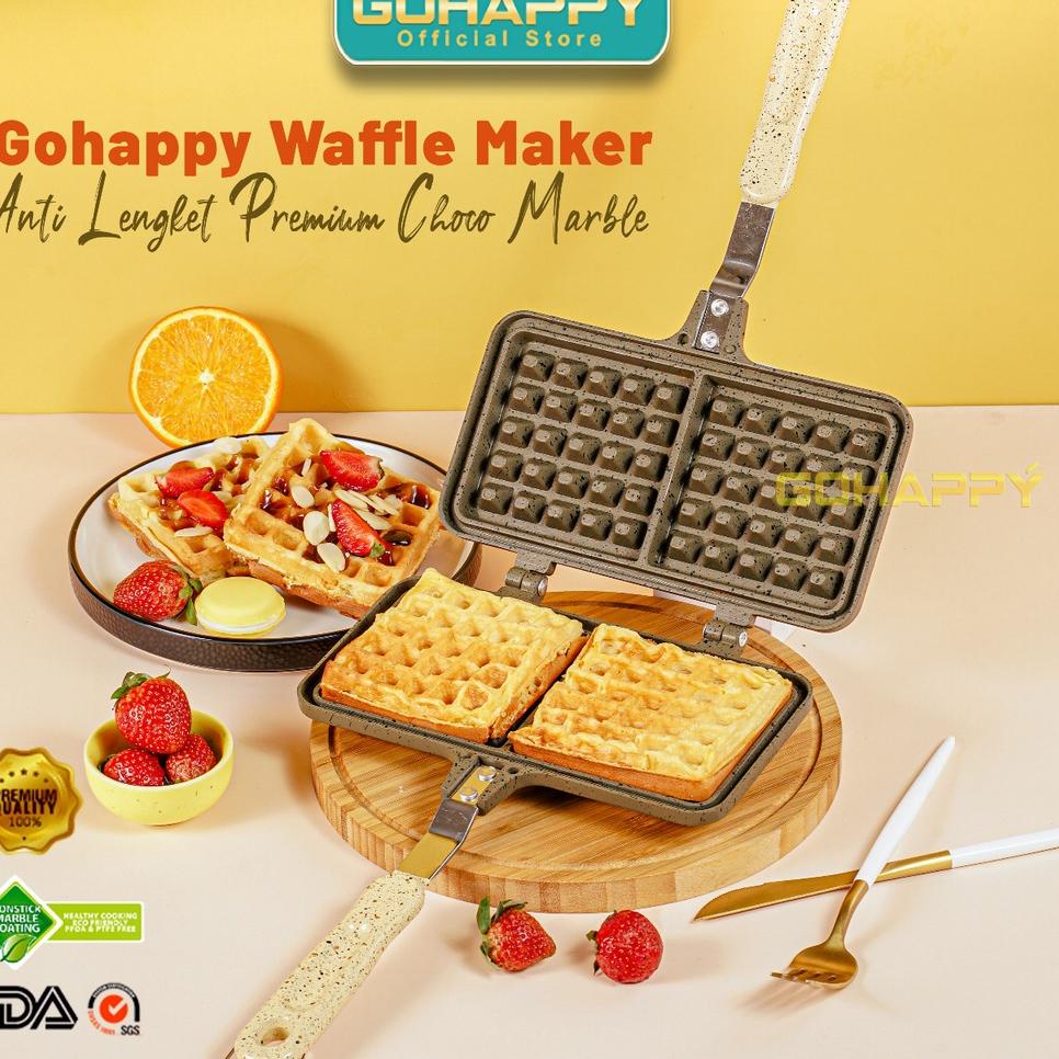 SALE Cetakan Waffle Belgian Kotak Pan Teflon- Go Happy Waffle Belgian Crofe - Waffle Maker Gohappy
