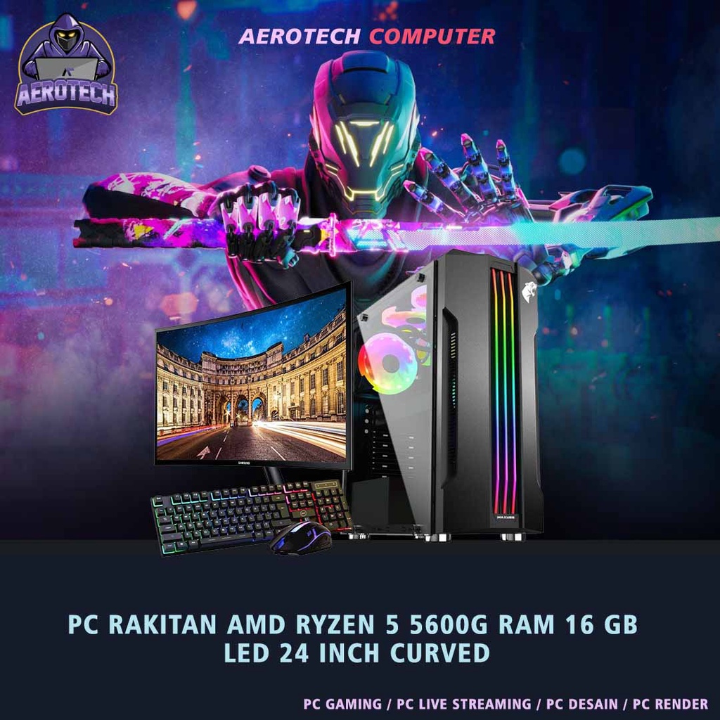 PC RAKITAN RYZEN 5 5600G RAM 16GB / HDD 1TB / SSD 256GB LED 24 INCH FULLSET SIAP ANGKUT BOSKUH