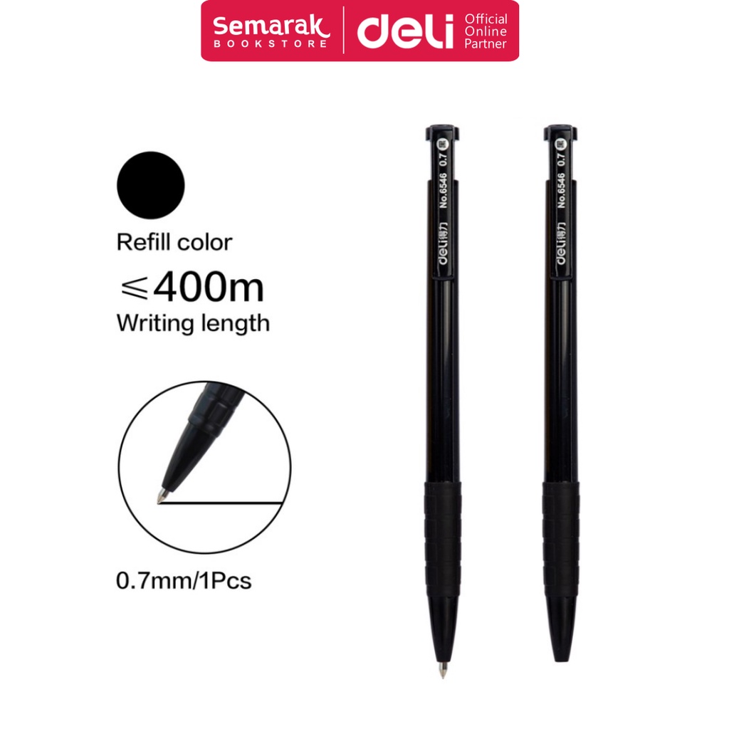 

Deli 6546 Ballpoint Retractable Pen Pulpen Cetek Halus 0.7 mm - Warna Tinta Hitam