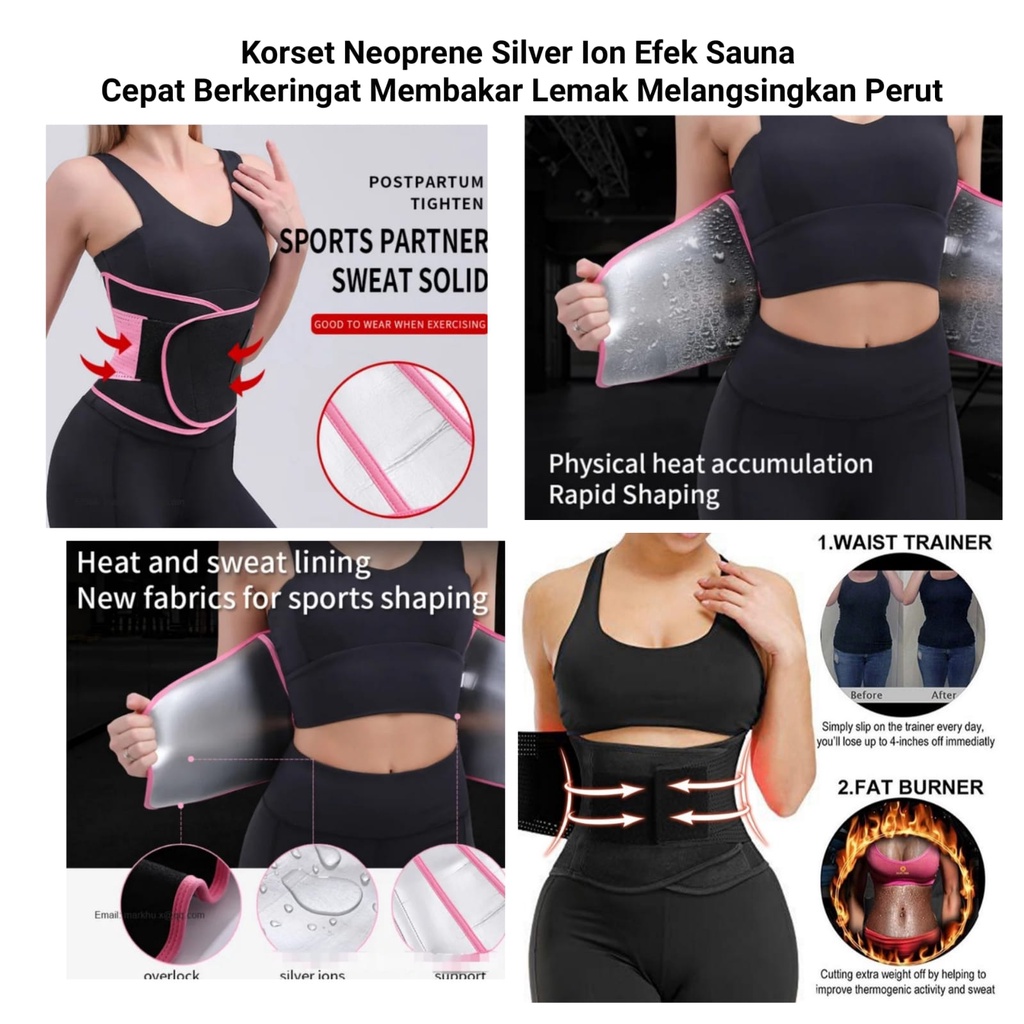 Korset Neoprene Silver Double Ion Efek Sauna Slimming Belt