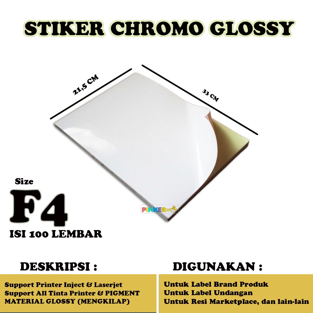 

Stiker Glossy F4 isi 100 lembar / Stiker Cromo Glossy F4