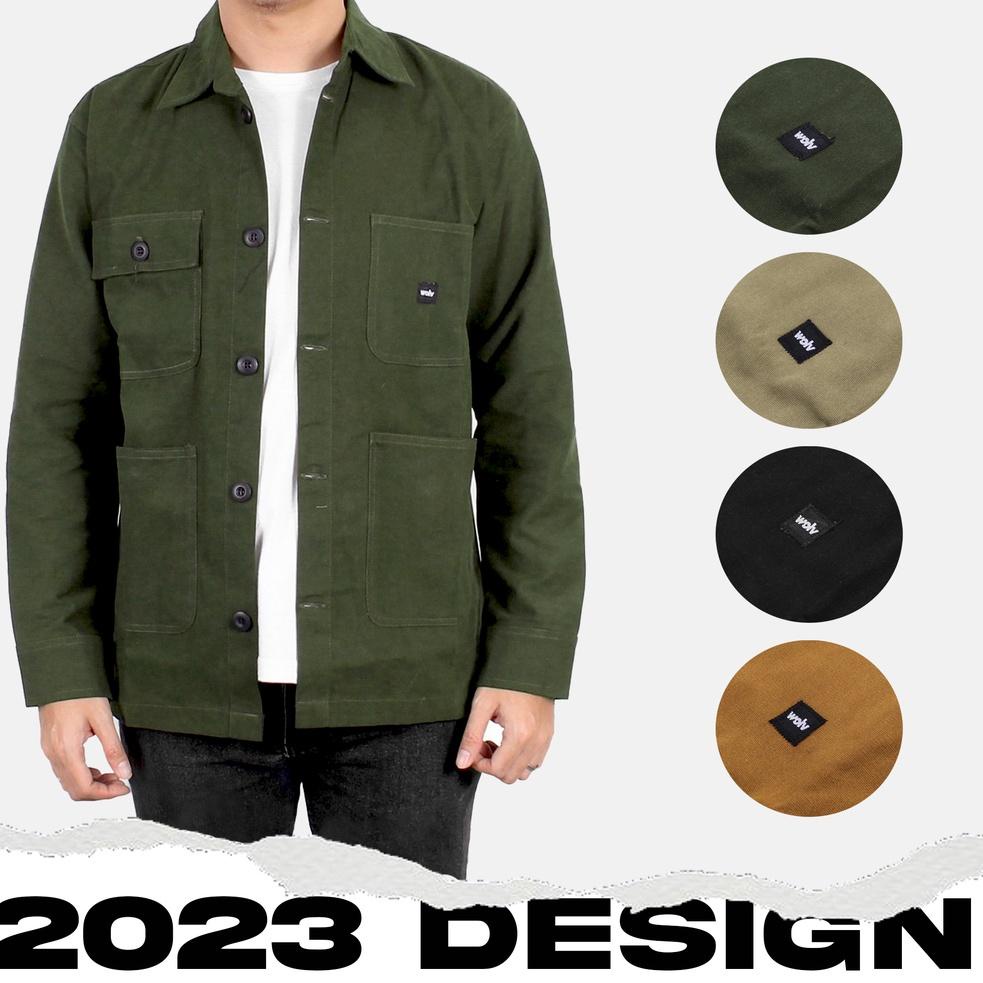 HARGA TERMURAAH "ARTHUR" JAKET KANVAS / SEMI PARKA / JAKET TRUCKER KANVAS - 2 POCKET - GREEN ARMY