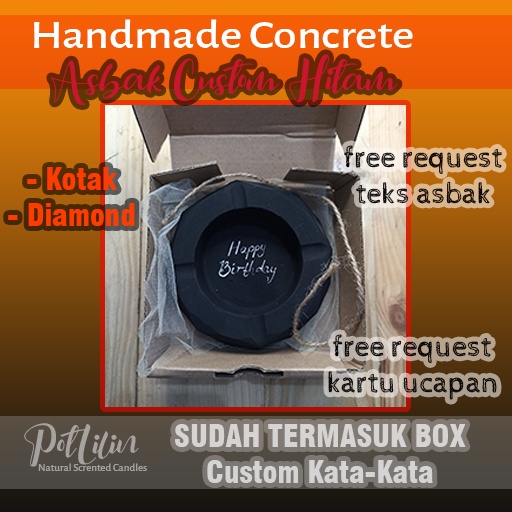 POTLILIN - Asbak Hitam Aesthetic | Asbak Custom Kata Kata | Kado Unik Gift Box Hampers