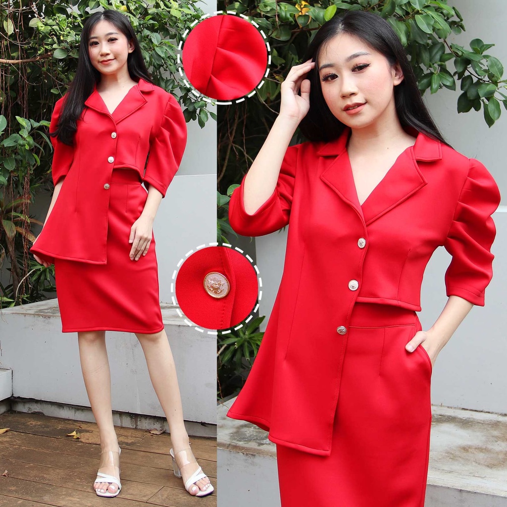 3G style  # 077 , ONE SET CROP ROK SPAN BAHAN SCUBA POLOS