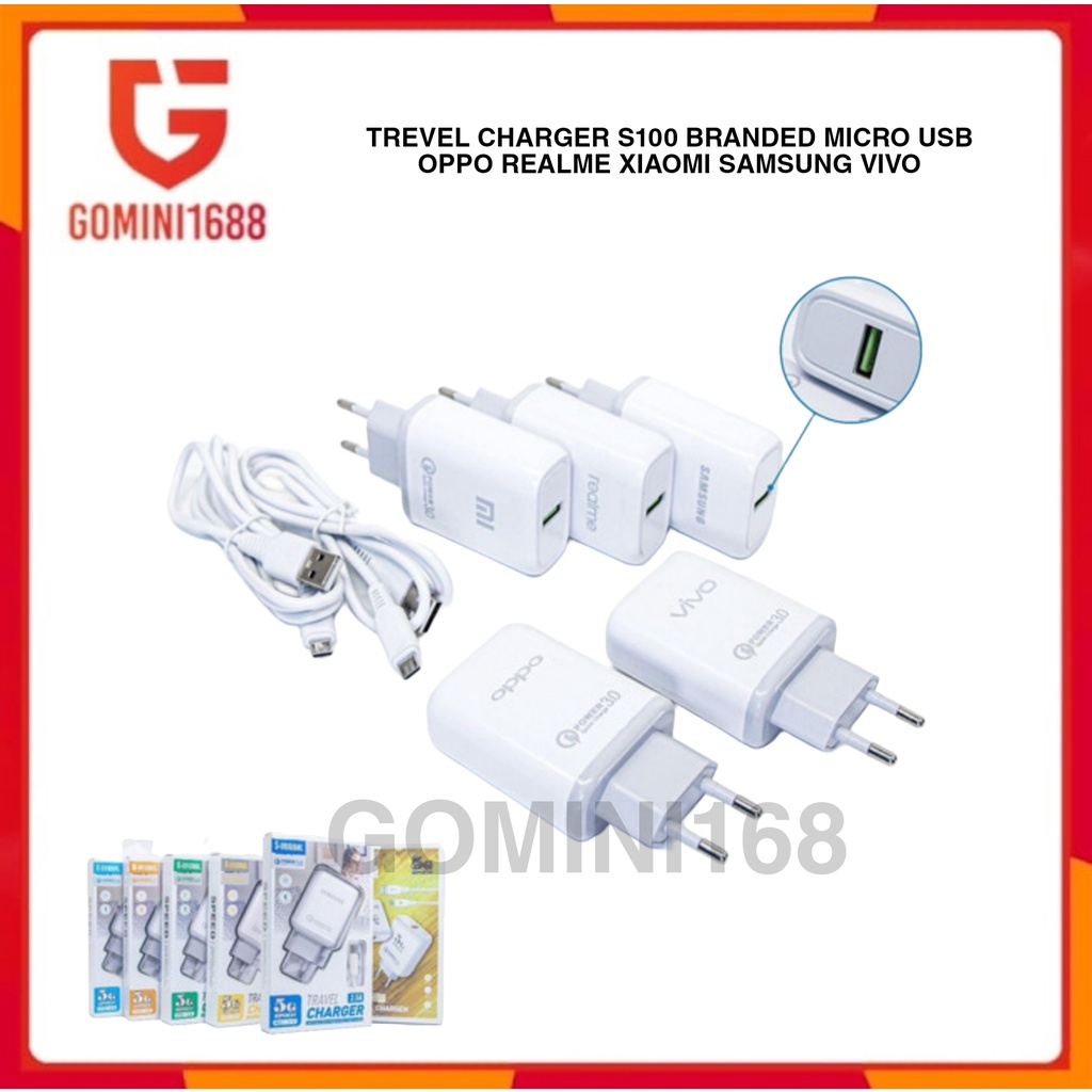 Travel Charger S100 S200 Micro Usb All Tipe Branded 3.5G Oppo Vivo Tc Merk