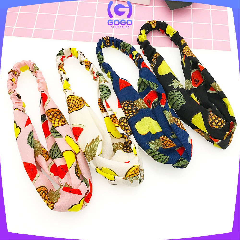 GOGO- C64 Bando Wanita Korea Model Turban Karet Bahan Kain Motif Buah / Bandana Simpul Kekinian Korean Style Fashion Impor