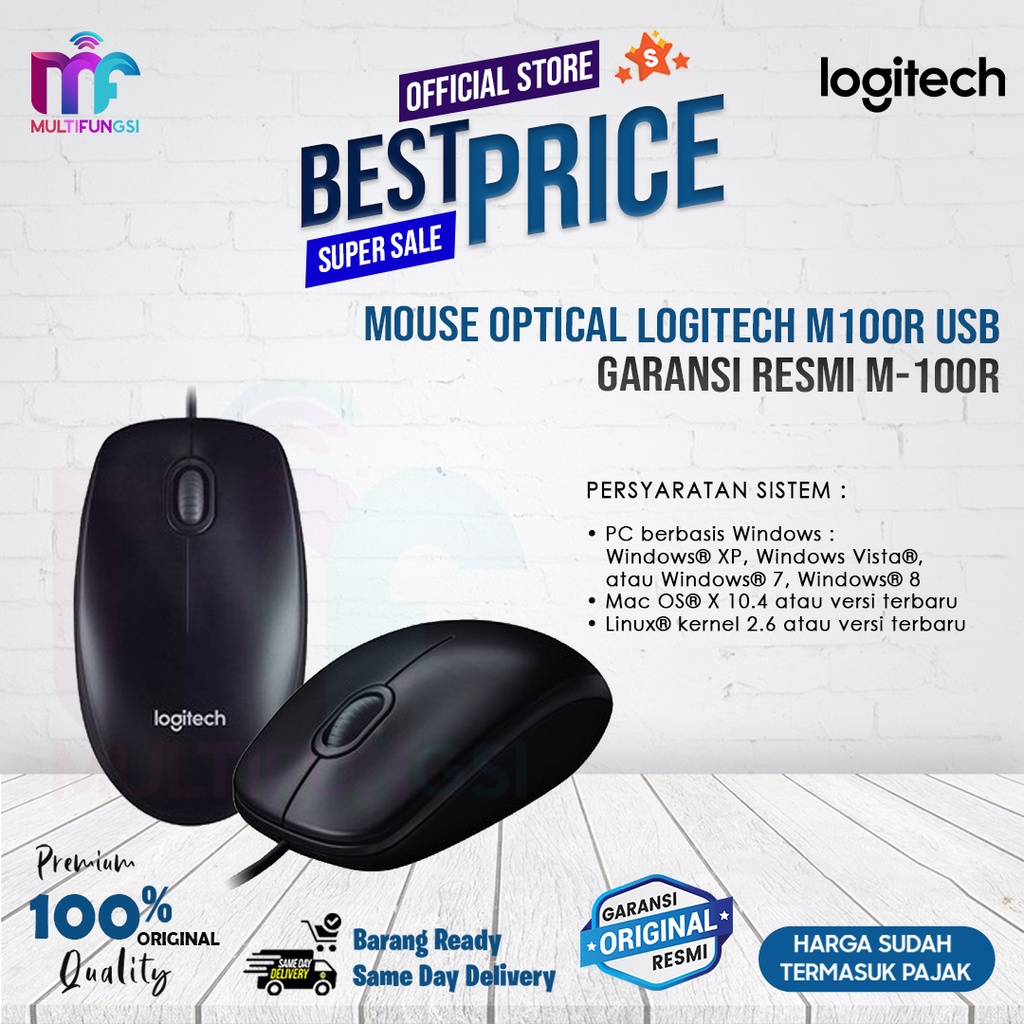 Mouse Optical LOGITECH M100R USB - Garansi Resmi M-100R