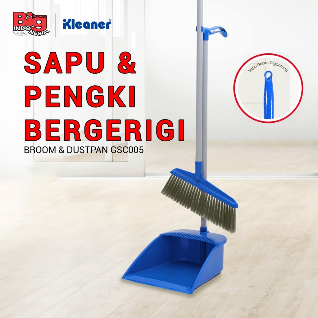 Sapu Lantai Pengki Sisir Handle Ergonomis 1 Set Broom Dustpan Alat Pembersih Debu Lantai Kleaner GSC005