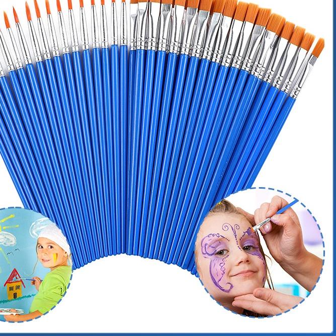 

➲ 50PCS Kuas Lukis Akrilik Bulu Nilon Cat Air / Minyak Set Paintbrush Ujung Pointed Dan Flat - Artist Paint Brush ◊