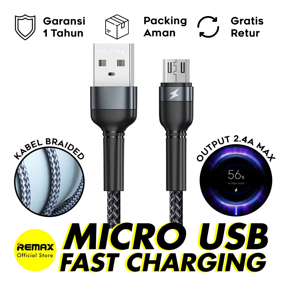Remax Kabel Data Micro USB Fast Charging 2.4A Braided
