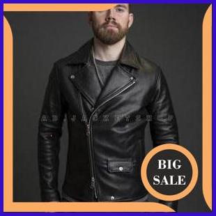 Jaket kulit asli pria model ramones jaket kulit double kerah tanpa sabuk jaket kulit motor 1M4R23 li