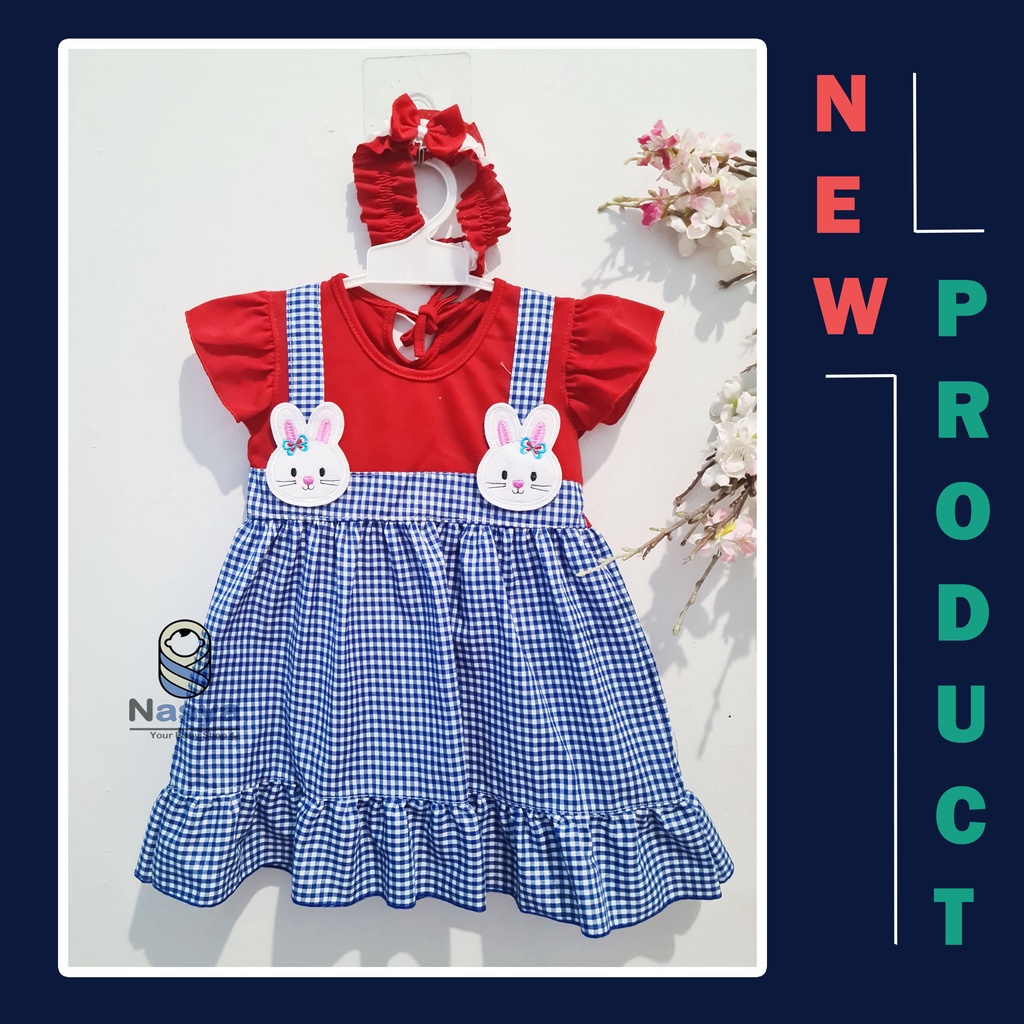 [P-003C] Dress Bayi Lucu FREE BANDO (6-18 bulan) Motif kelinci