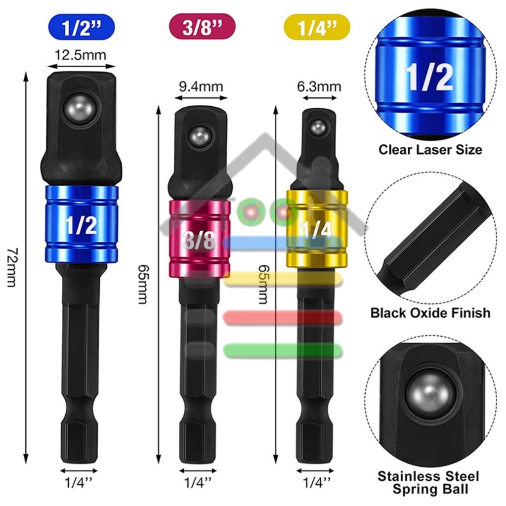 ADAPTER SAMBUNGAN MATA BOR HEX 1/4 TO SOCKET 1/4&quot; 1/2&quot; 3/8&quot;