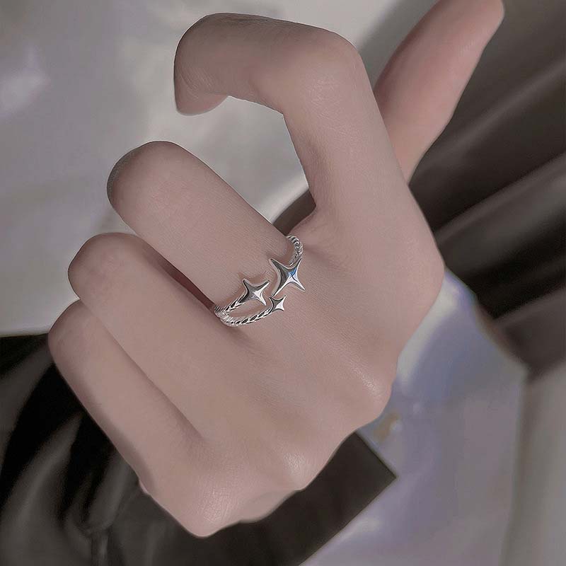 Baru Korea925 Perak Berujung Empat Cincin Bintang Untuk Wanita Sederhana Zirkon Cross Opening Adjustable Finger Rings Perhiasan Pesta