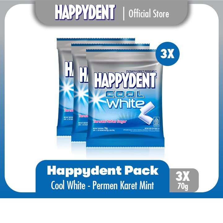 

Happydent Cool White Pouch 70g - Permen Karet Rasa Mint (3 Packs)