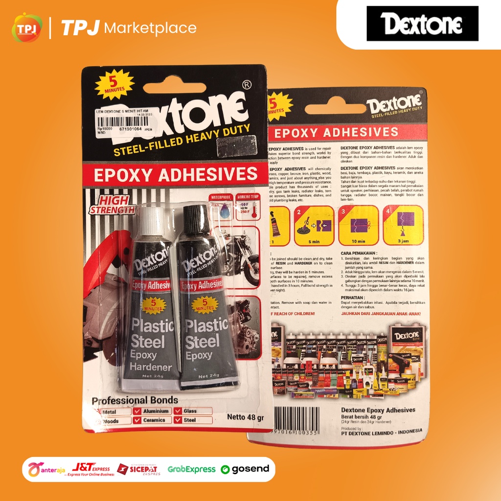 LEM EPOXY / LEM CAMPUR / BESI / SERBAGUNA DEXTONE 5 MENIT HITAM LEM BESI DEXTONE 48g