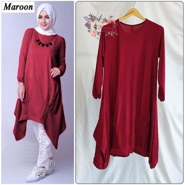 Tunik Wanita Panjang Jersey Lengan Panjang Karet Long Tunik Polos Bahan Adem dan Stretch Atasan Wanita Muslimah Kekinian Fit XL